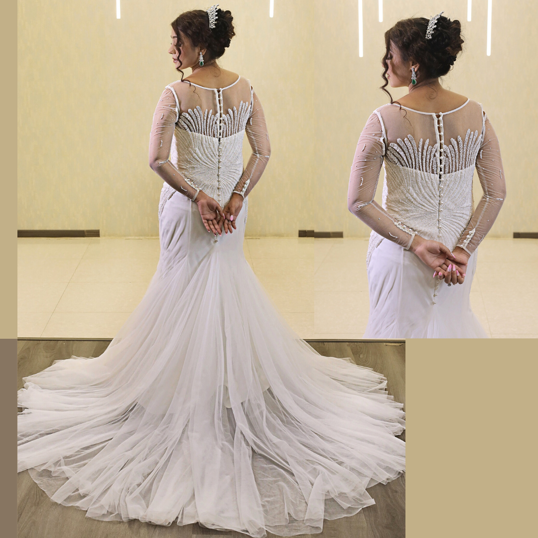 Elegant Christian wedding gown showcased during a church bridal photoshoot