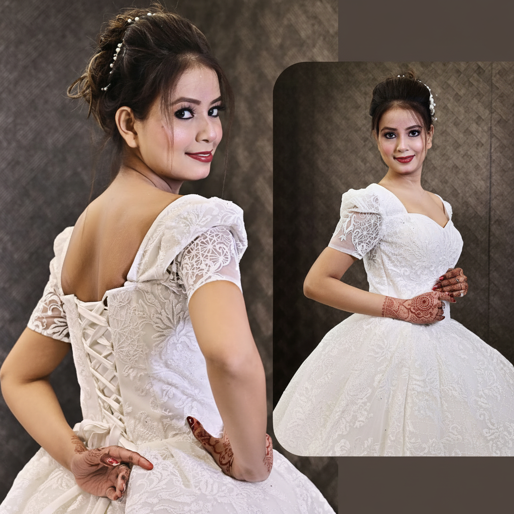 Sleeve detail close-up on White Bridal Gown Sparkle with Train — GownLink GLGT166T
