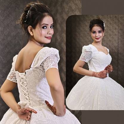 Sleeve detail close-up on White Bridal Gown Sparkle with Train — GownLink GLGT166T