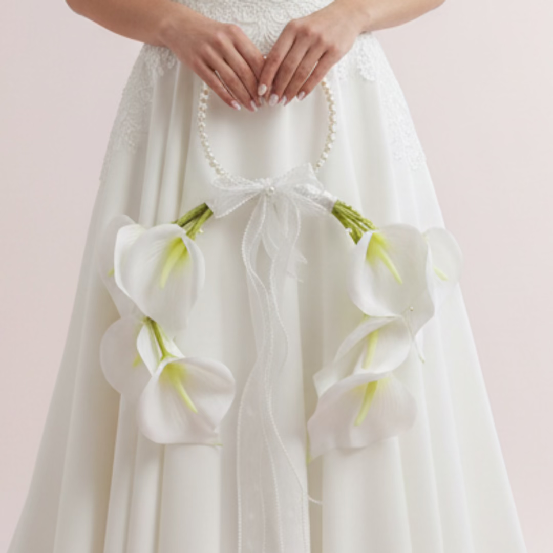 Front view of Clutch Bridal Bouquet held by bride — GownLink B-137