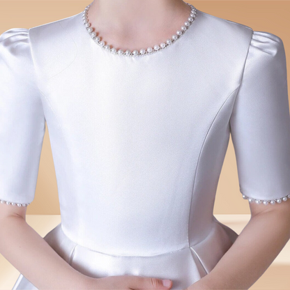 Full-length view of First Communion Dress with train spread — GownLink COMMUNION
