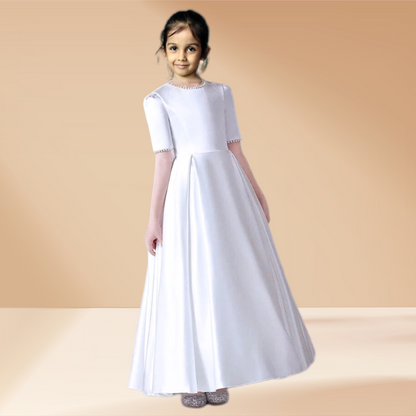 Close-up of lace and bead detail on First Communion Dress — GownLink COMMUNION