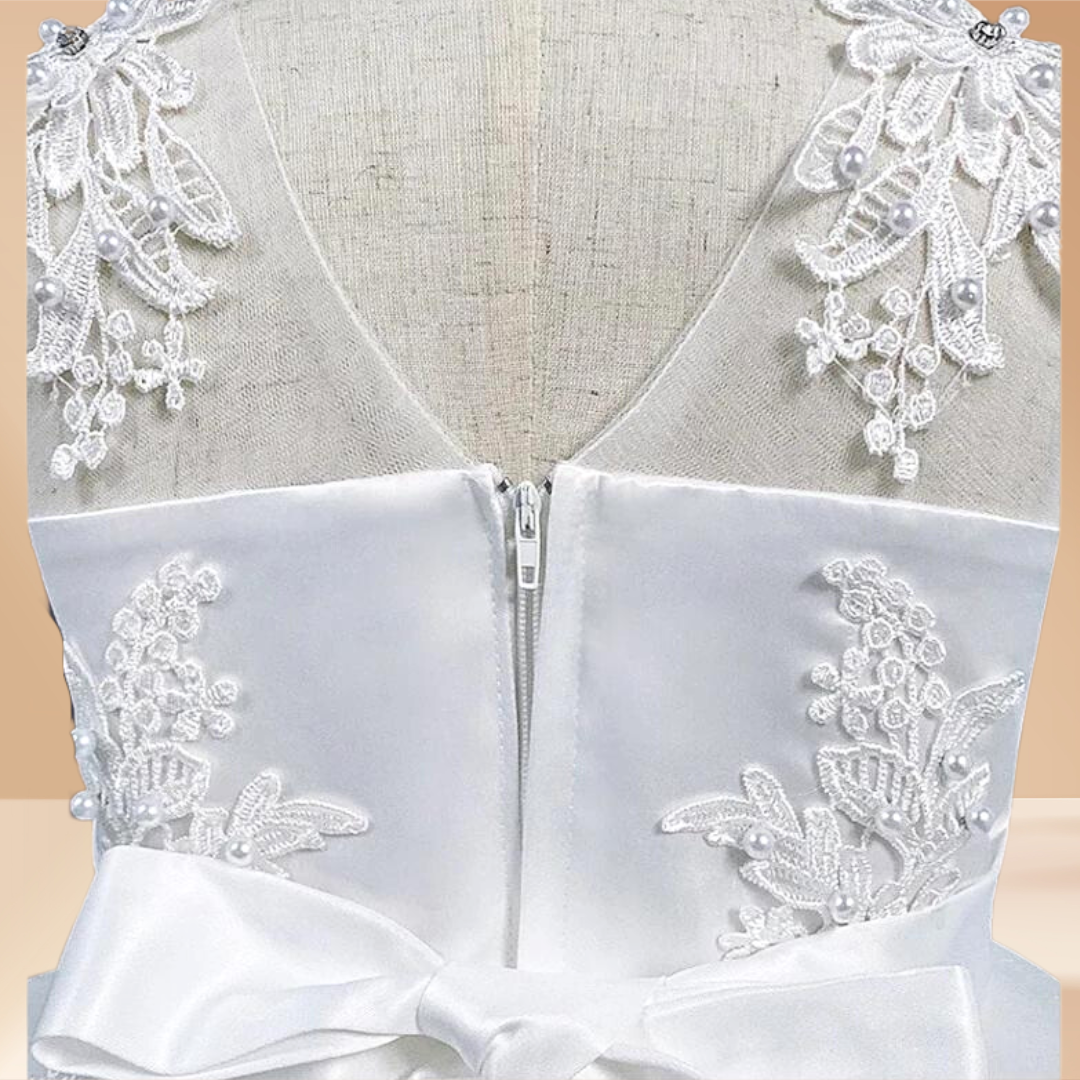 Close-up of lace and bead detail on First Communion Dress — GownLink GLHLC4