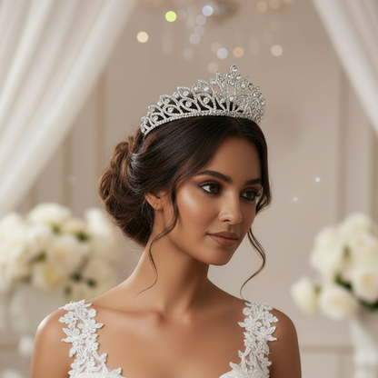 Close-up of pearl and crystal detail on Crystal Bridal Crown — GownLink GLAC02022