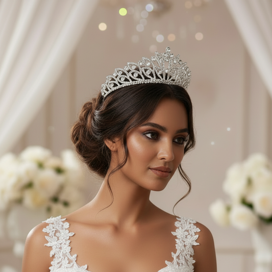 Close-up of pearl and crystal detail on Crystal Bridal Crown — GownLink GLAC02022