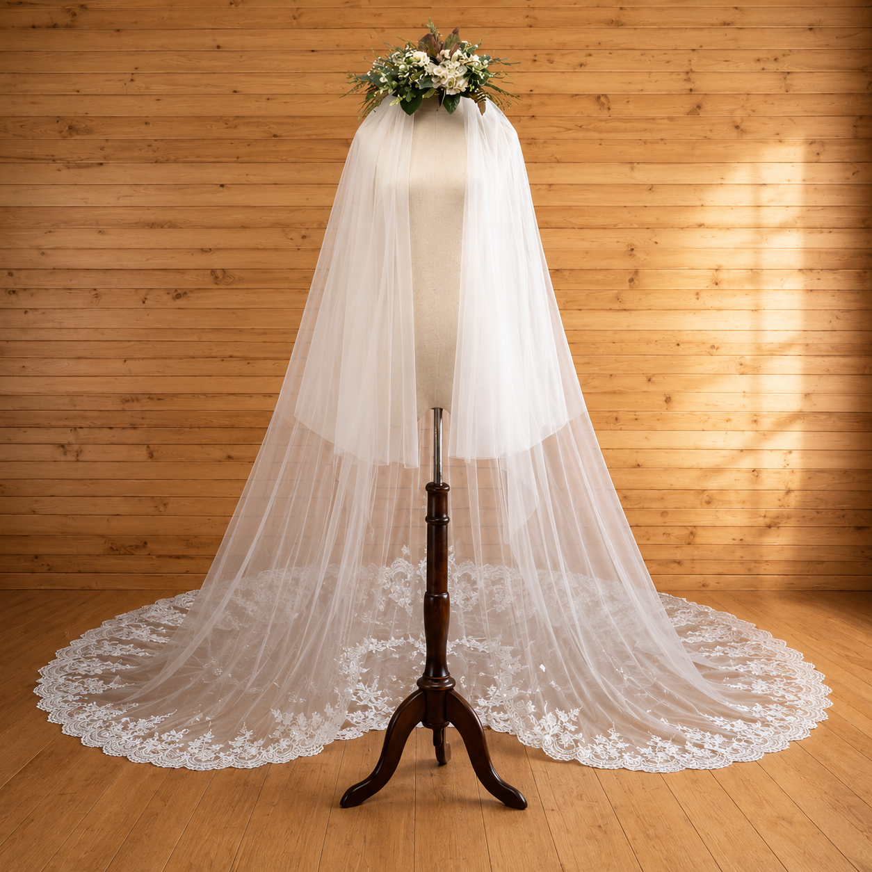 Close-up of lace edge detail on Long Bridal Veil — GownLink C15V