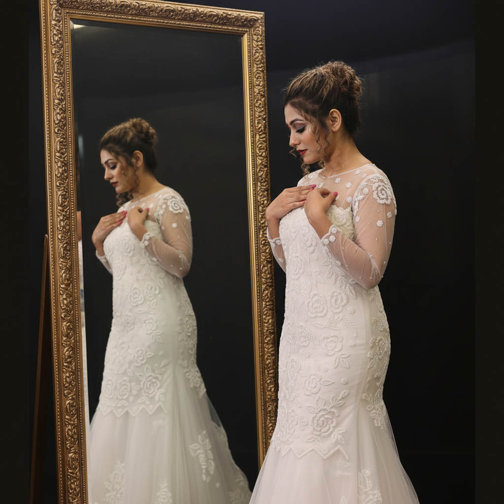 Side profile view of A-Line with Sleeve Detail showing silhouette — GownLink GLHMA