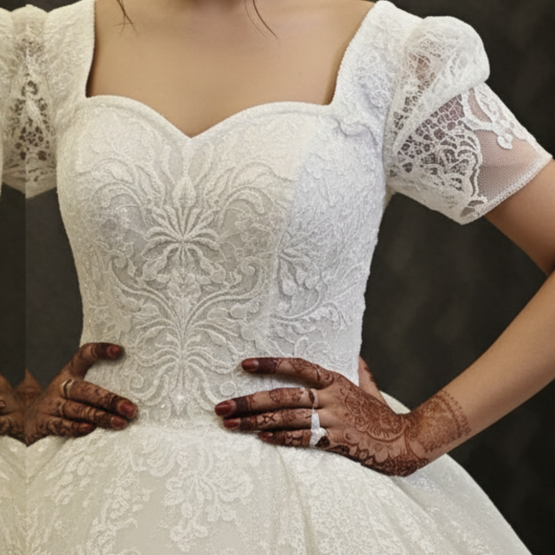 Back closure and button detail on White Bridal Gown Sparkle with Train — GownLink GLGT166T