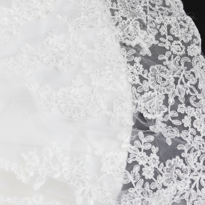 Detail of neckline and bodice on White A-Line with Sleeve Detail — GownLink GLGT4