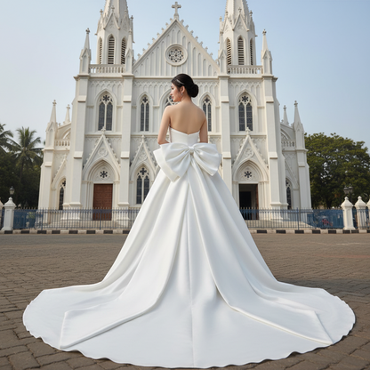 Elegant detachable satin bow for formal dresses by GownLink.