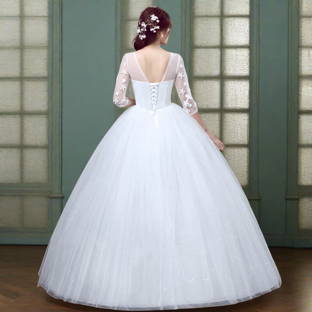 Back view of White Ball Gown showing train and closure detail — GownLink GLGZ521