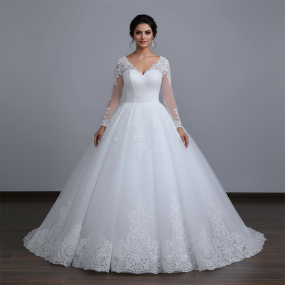 Detail of neckline and bodice on White Ball Gown — GownLink GLGB141