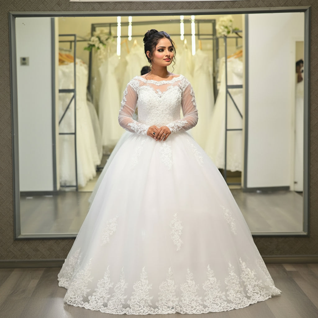 Back view of White Ball Gown showing train and closure detail — GownLink GLGB150