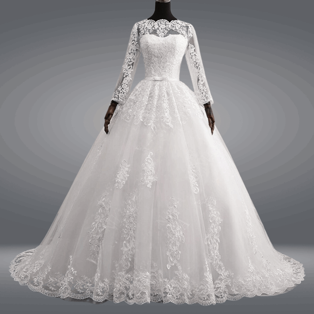 Royal bridal train gown GLR016T for Christian & Catholic brides across Kerala, Goa, Mangalore, Tamil Nadu & North-East India, plus NRI brides in USA, UK & Gulf