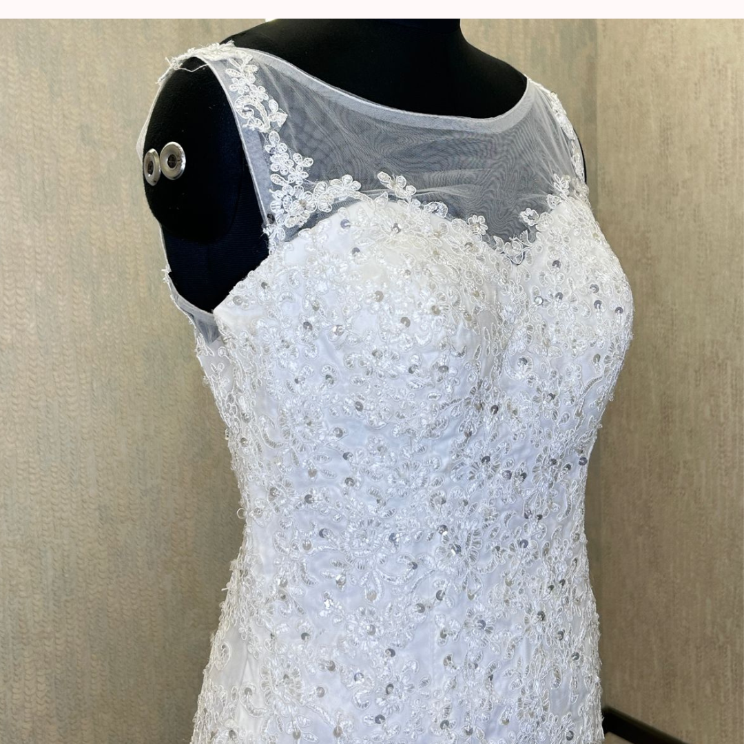 Elegant mermaid lace Christian wedding dress designed for timeless bridal beauty