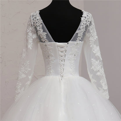 Elegant Christian princess bridal gown with intricate lace embroidery and timeless silhouette