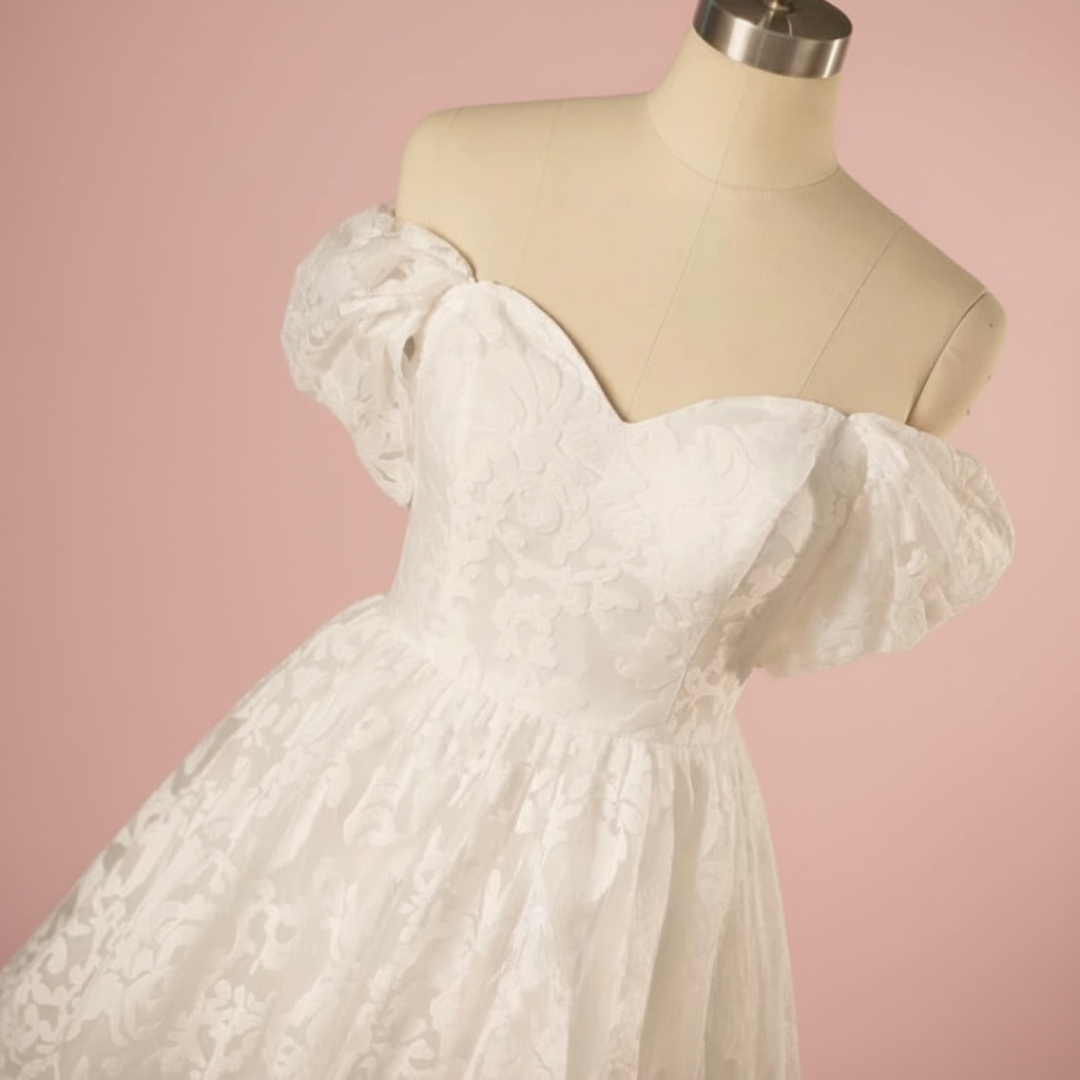 Side profile view of White A-Line Sparkle showing silhouette — GownLink GLGT167