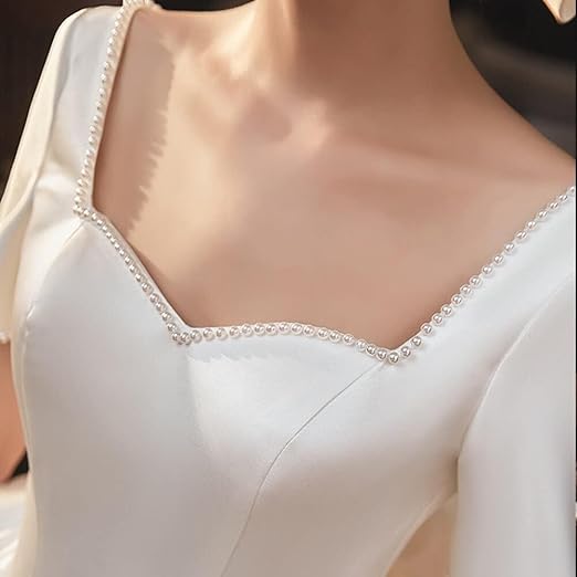 Detail of neckline and bodice on White Ball Gown Satin — GownLink GLHMSB3