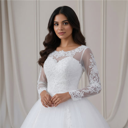 Side profile view of White Ball Gown showing silhouette — GownLink GLGF042B