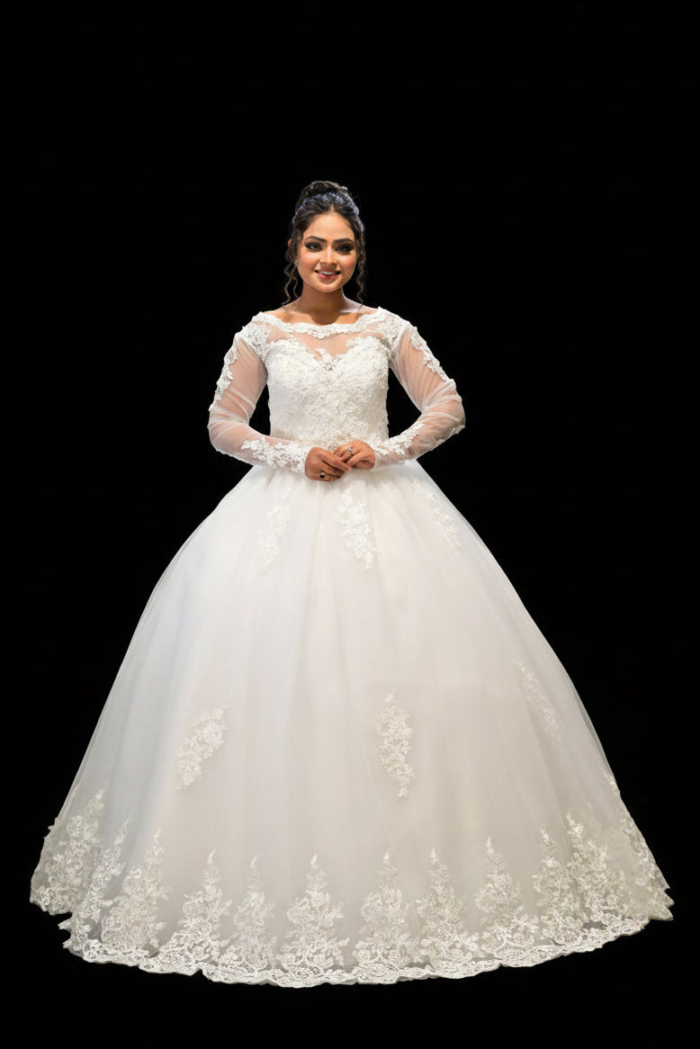 Sleeve detail close-up on White Ball Gown — GownLink GLGB150