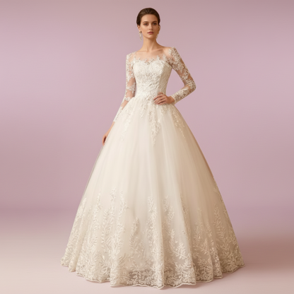 Side profile view of White A-Line with Sleeve Detail showing silhouette — GownLink GLTD51B