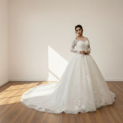 Back closure and button detail on White Bridal Gown with Train — GownLink GLGT028