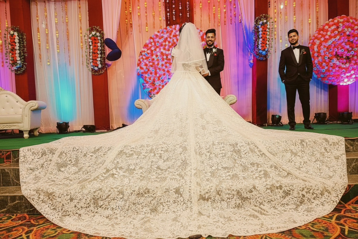 Sleeve detail close-up on White Bridal Gown Sparkle with — GownLink GLGT1088T