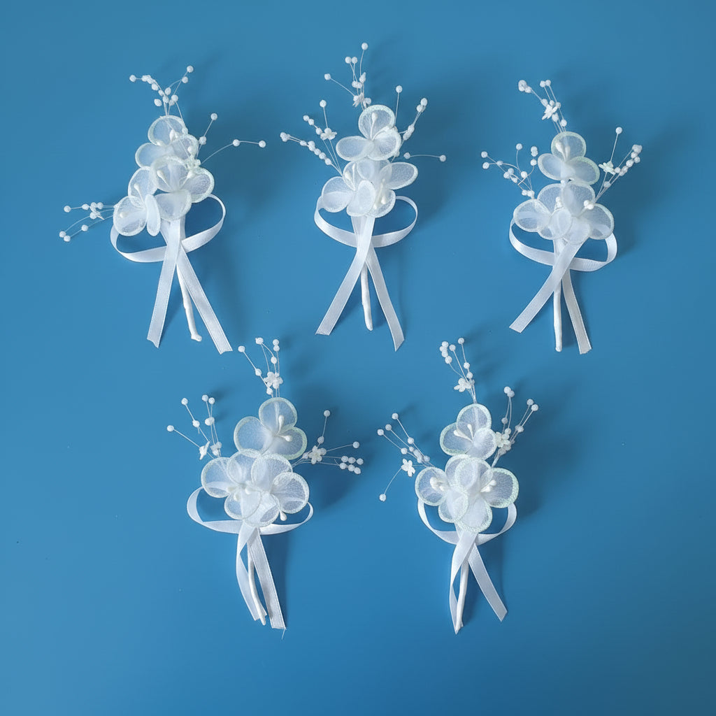 Close-up of flower and leaf detail on Groom Boutonniere Set — GownLink CF46