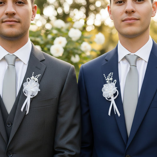 Front view of Groom Boutonniere Set on lapel — GownLink CF110