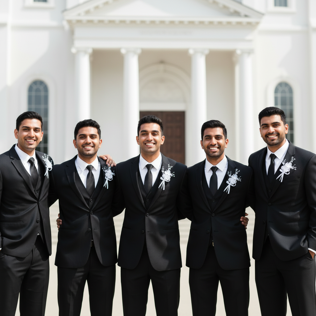 Front view of Groom Boutonniere Set on lapel — GownLink CF46