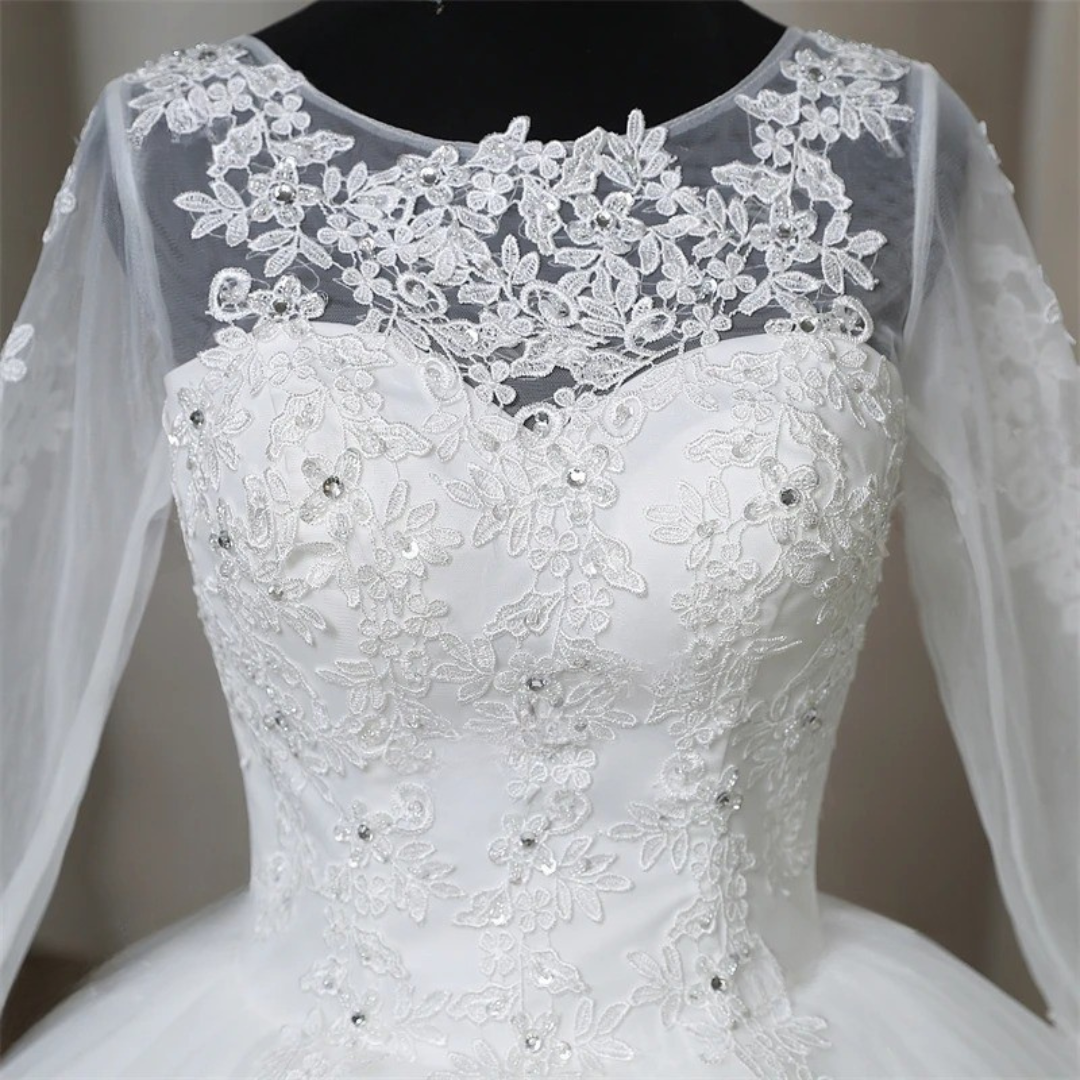 Side profile view of White Ball Gown showing silhouette — GownLink GLHSD189CB