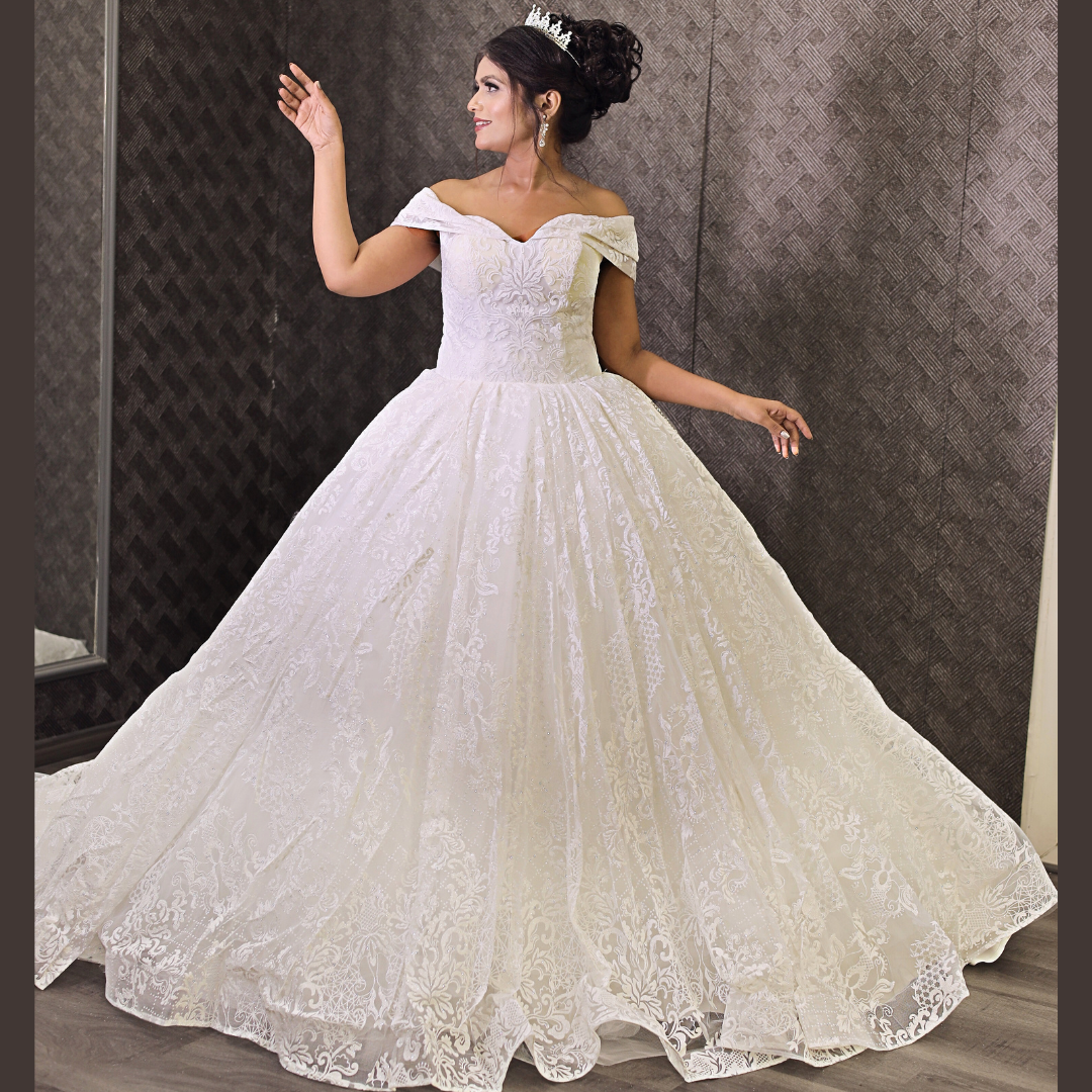 Church setting view of White Bridal Gown Sparkle with — GownLink GLGT1088T