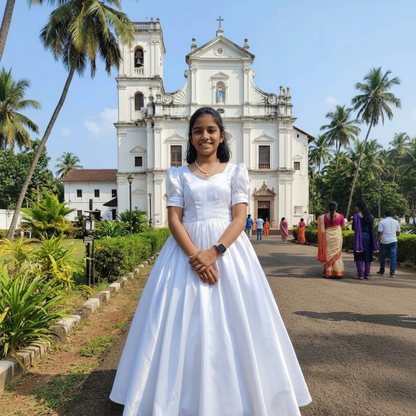 Front view of Lace First Communion Dress on child model — GownLink GLHLC6