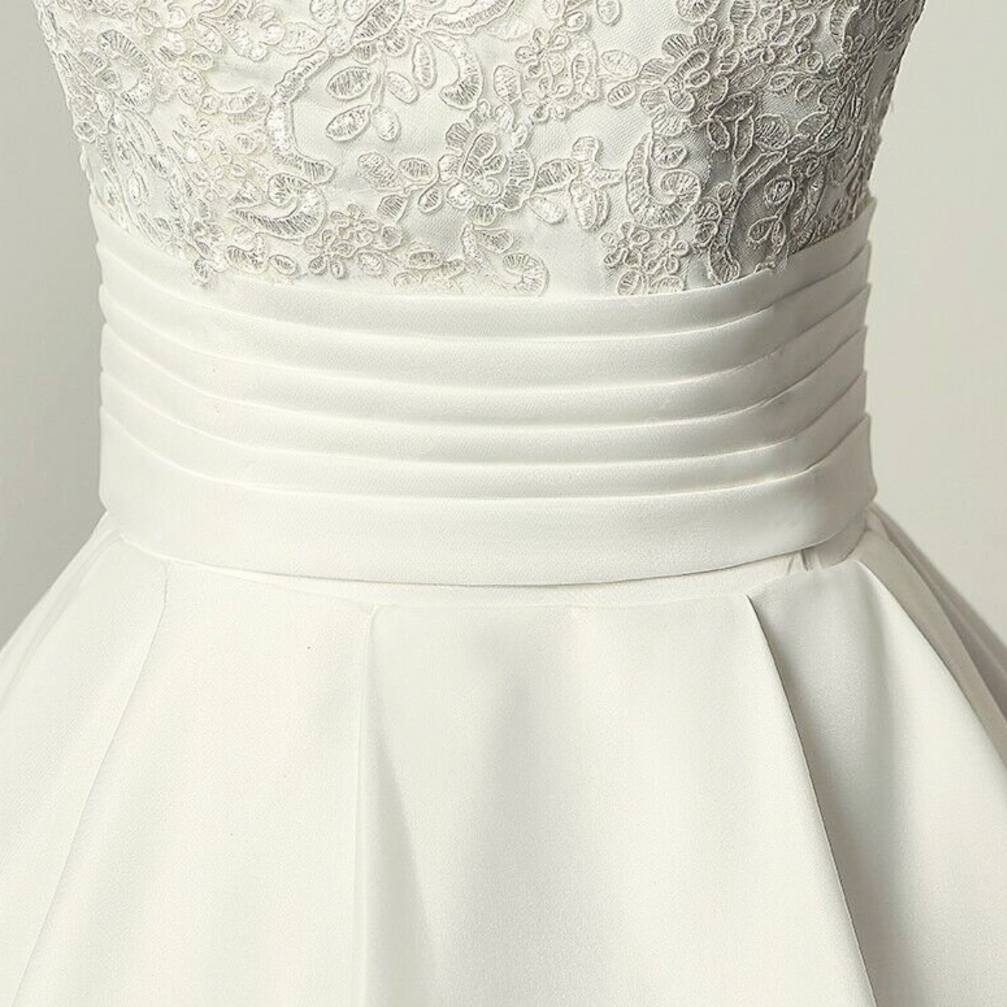 Three-quarter view of White Bridal Gown Satin with on model — GownLink GLHSD691