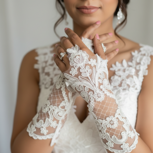 Back view of Long Bridal Gloves showing full length — GownLink G111