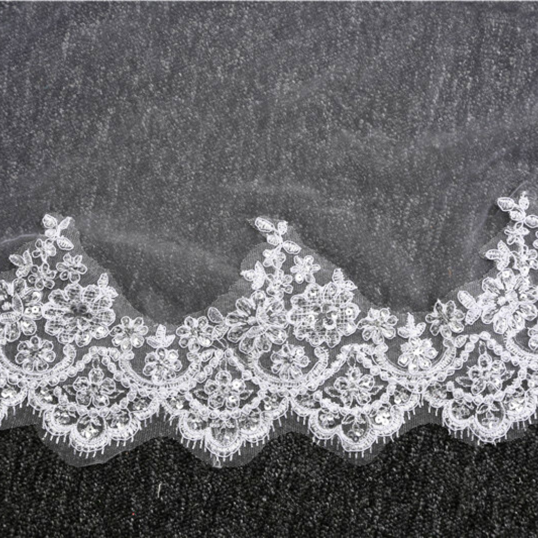 Full spread view of Long Bridal Veil on flat surface — GownLink GLVHL02