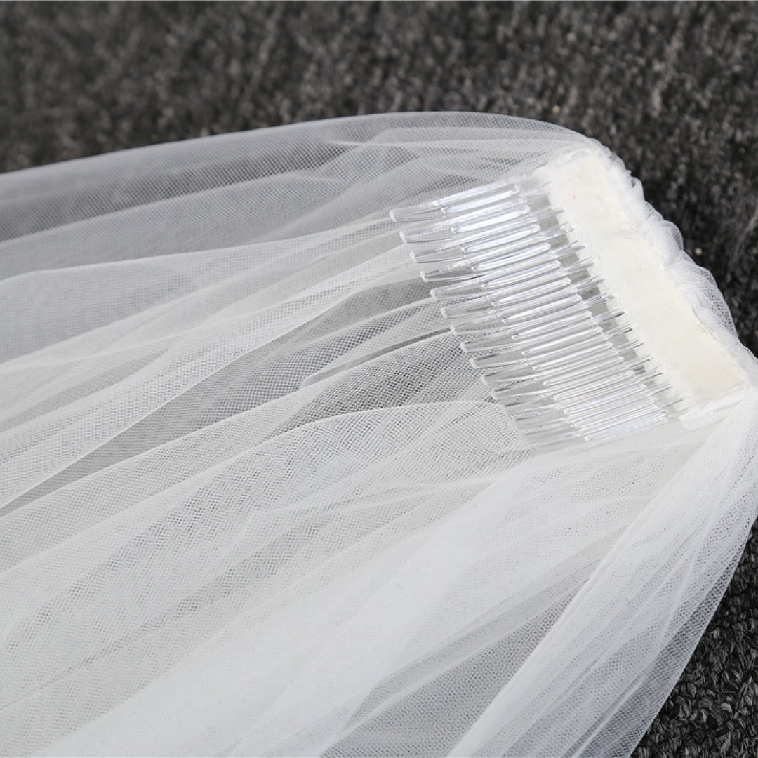 Full spread view of Long Bridal Veil on flat surface — GownLink GLVHL11
