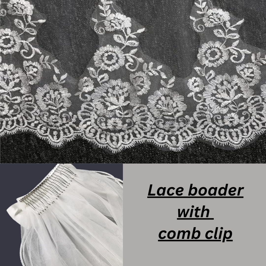 Layer detail of Long Bridal Veil showing tulle and lace — GownLink GLVHL11