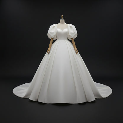 Side profile view of White Ball Gown Satin showing silhouette — GownLink GLHMSB3