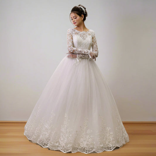 Traditional church wedding ball gown GLGF051B for Christian & Catholic brides across Kerala, Goa, Mangalore, Tamil Nadu & North-East India, plus NRI brides in USA, UK & Gulf