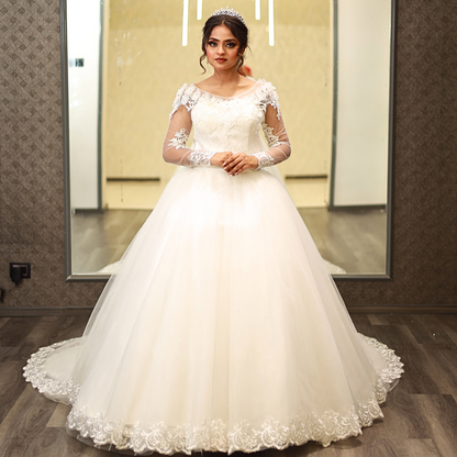 Full-length view of Bridal Gown with Train with train spread on floor — GownLink GLYCX01T