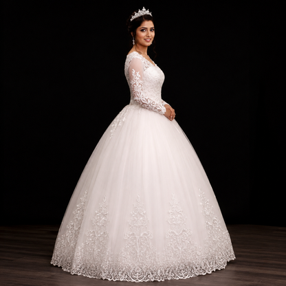 Luxury lace ball gown by GownLink with elegant floral embroidery and a sophisticated bridal design