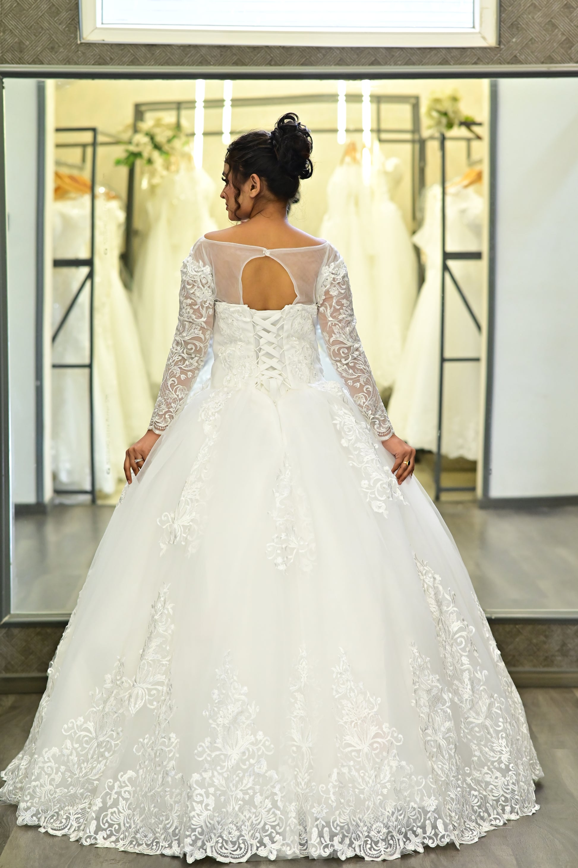 Luxury lace church wedding dress with elegant embroidery and classic bridal appeal