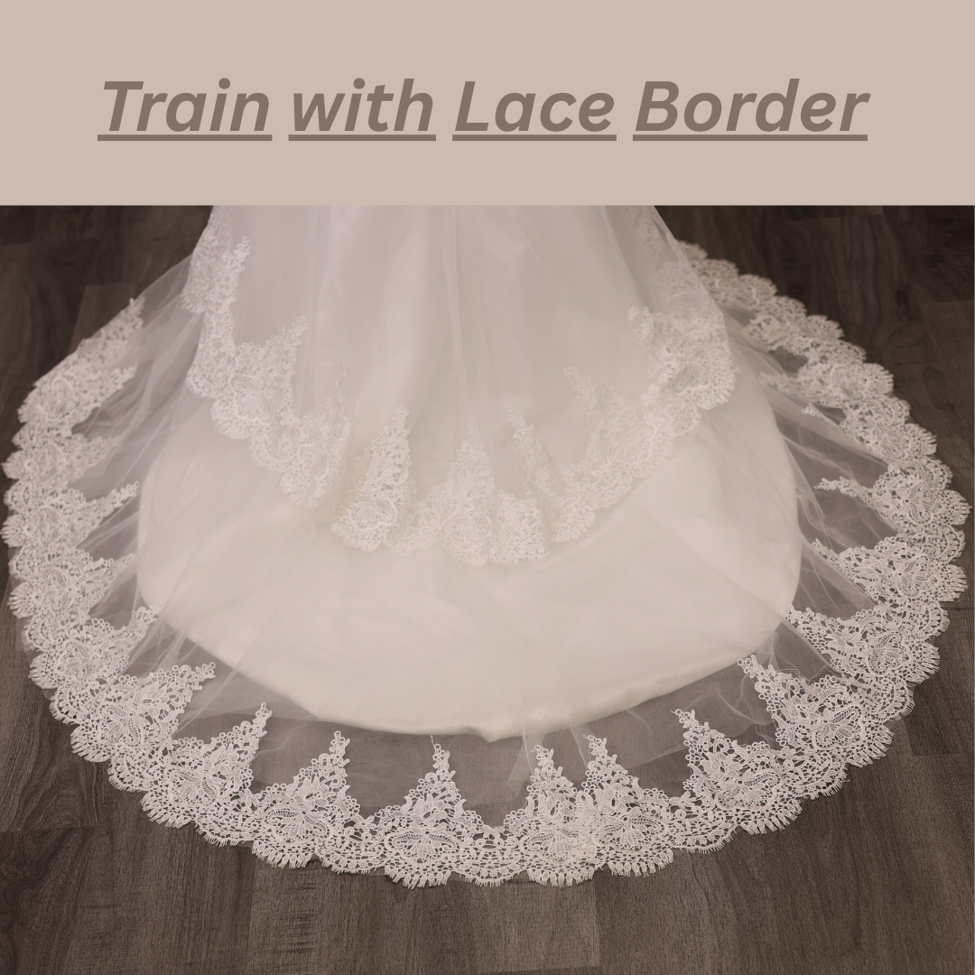 Luxury Christian wedding gown with sheer lace sleeves, fitted silhouette, and embroidered chapel train