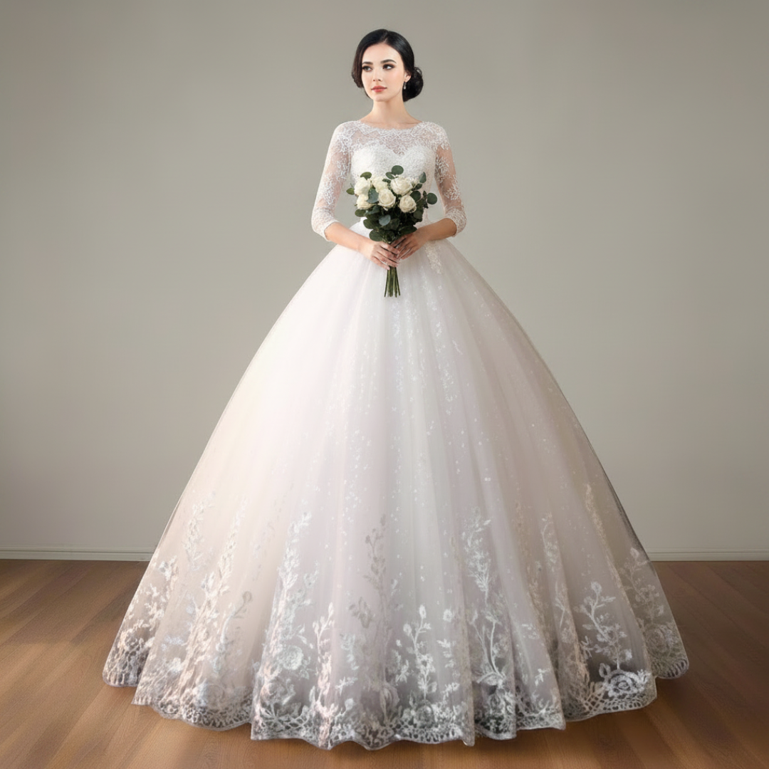 Luxury lace and tulle wedding dress with floral embroidery for Christian brides