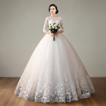 Luxury lace and tulle wedding dress with floral embroidery for Christian brides