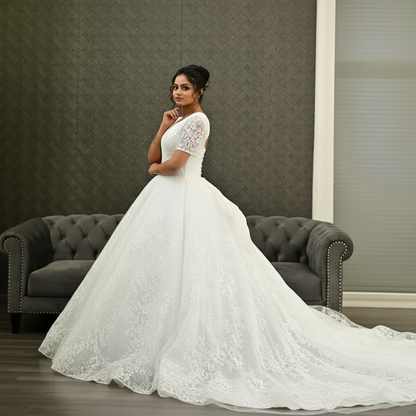 Back closure and button detail on White Bridal Gown Sparkle with Train — GownLink GLGT166T