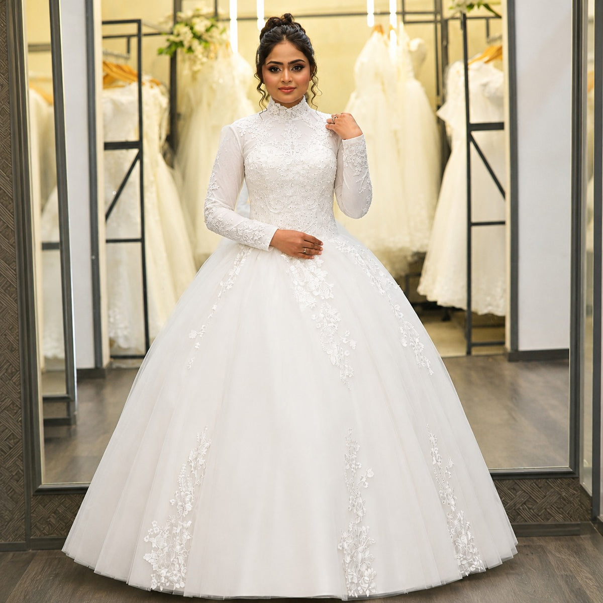 Close-up of lace and fabric detail on White Princess — GownLink GLHL2311