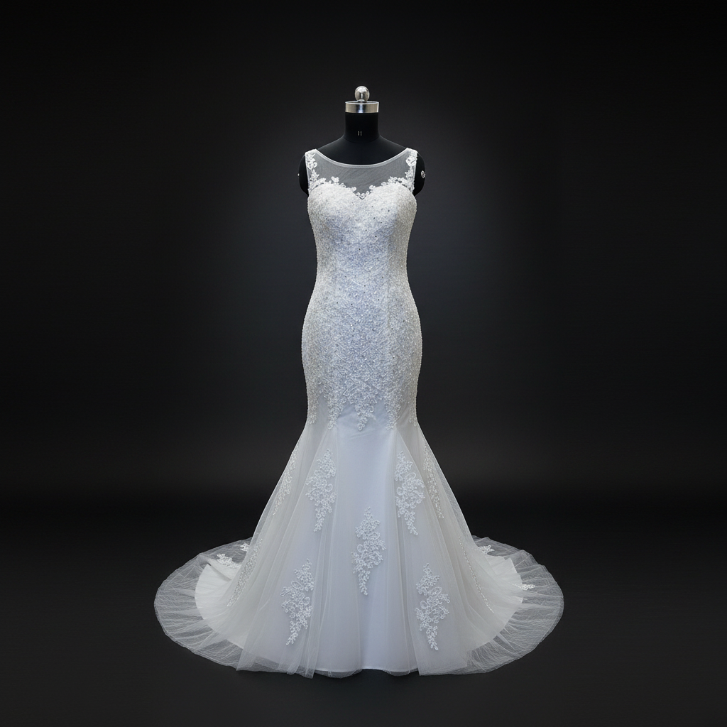 Mermaid wedding gown with sleeves GLD290 for Christian & Catholic brides across Kerala, Goa, Mangalore, Tamil Nadu & North-East India, plus NRI brides in USA, UK & Gulf