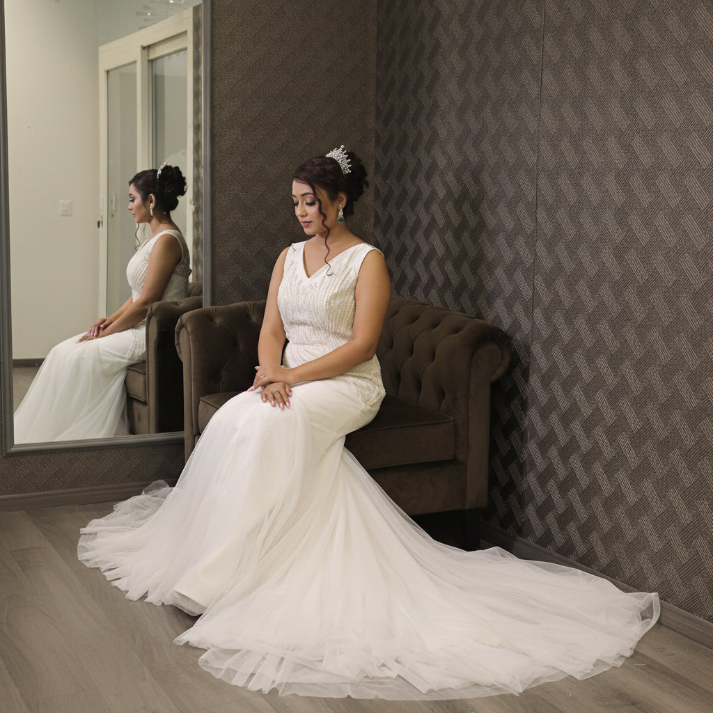 Mermaid Christian wedding dress with delicate lace detailing and timeless elegance